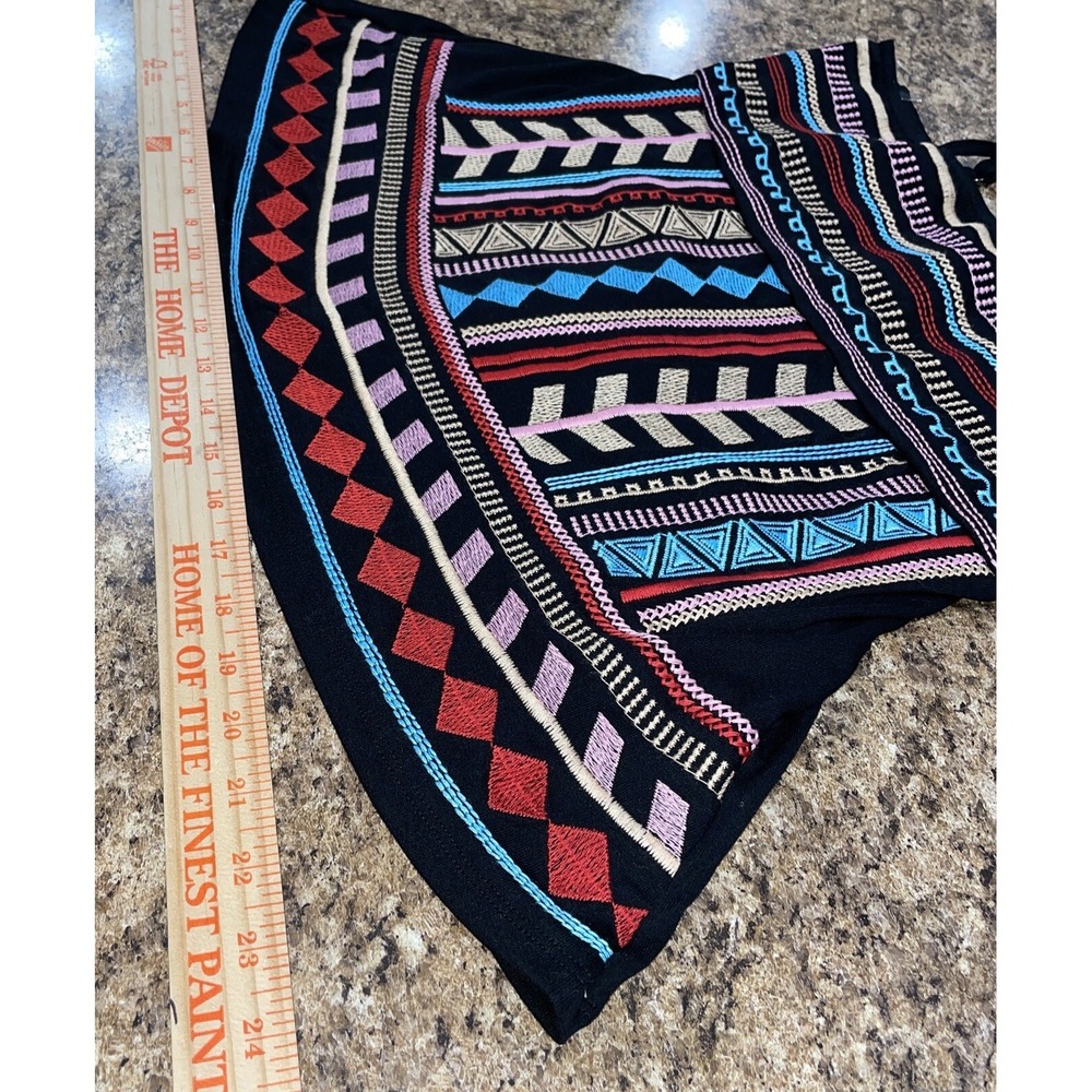 Savanna Jane Aztec Spaghetti Strap Tank Top Embroidered Boho Black Unique Sz SM - Picture 9 of 13